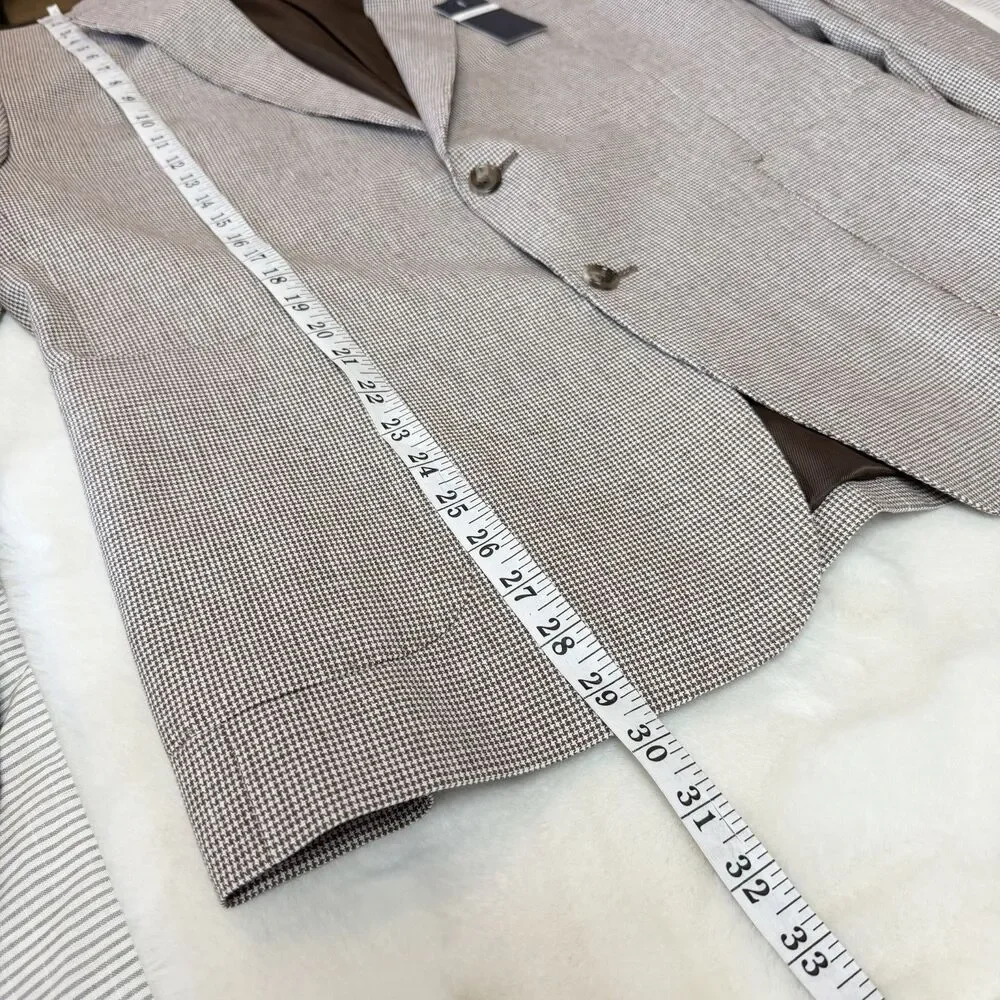 Stafford Classic Fit Sport Coat Brown Houndstooth NEW Cotton Linen Men’s 44S